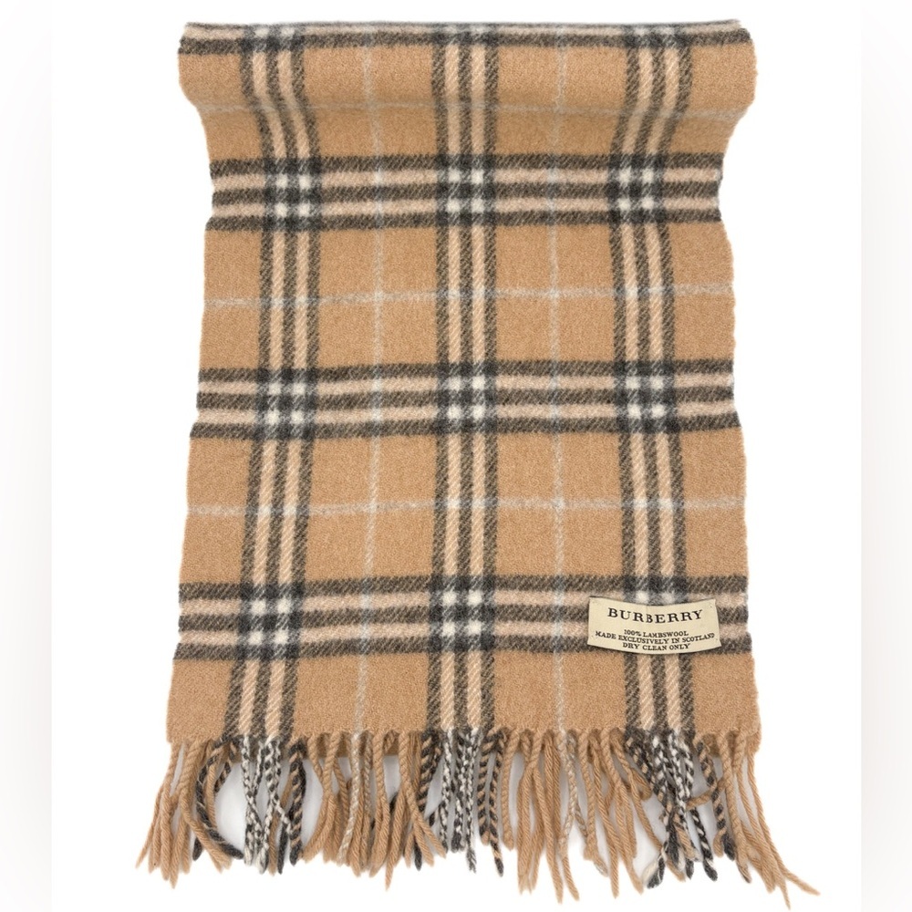 Burberry Beige Nova Check Lambswool Scarf Made in Scotland